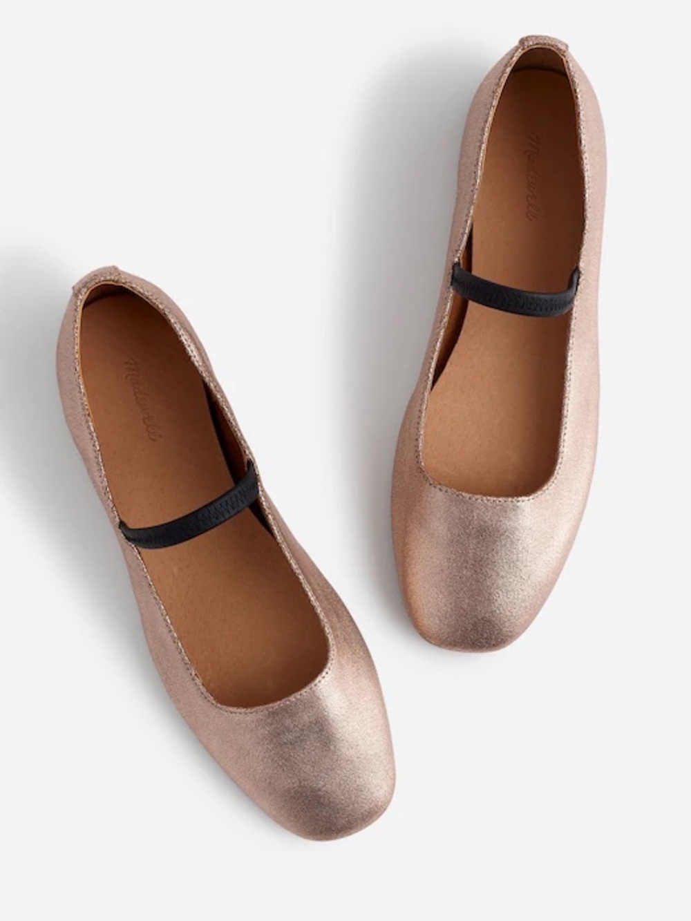 Madewell The Greta Mary Jane Leather Flat in Rose Gold Metallic